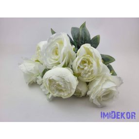 Rózsa-peónia 9 ágú selyemvirág csokor 47cm - Krém