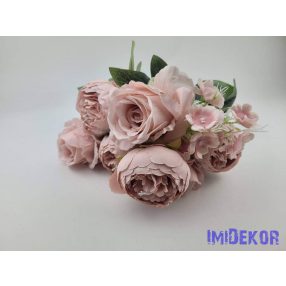 Rózsa-peónia 9 ágú selyemvirág csokor 47cm - Púder