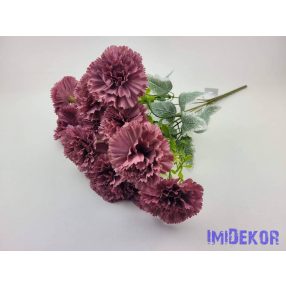   Szegfű 7 ágú 14 fejes selyem csokor 46cm - Sötét Mályva