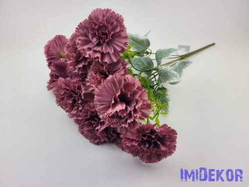 Szegfű 7 ágú 14 fejes selyem csokor 46cm - Sötét Mályva