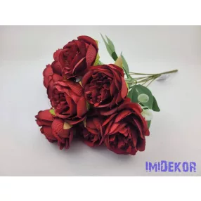 Peónia 9 ágú selyemvirág csokor 44cm - Sötét Piros