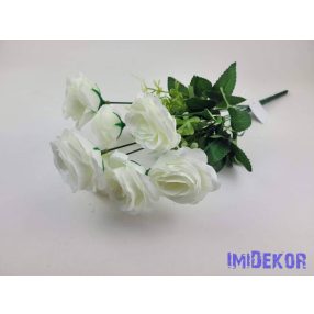 Rózsa 7 ágú selyemvirág csokor 42cm - Törtfehér