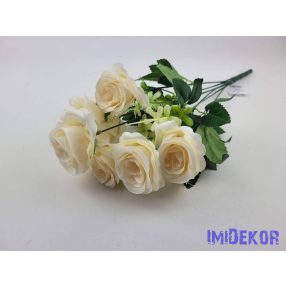 Rózsa 7 ágú selyemvirág csokor 42cm - Halvány Barack