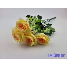 Rózsa 7 ágú selyemvirág csokor 42cm - Sárgás
