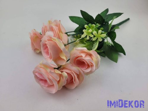 Rózsa 7 ágú selyemvirág csokor 42cm - Halvány Rózsaszín