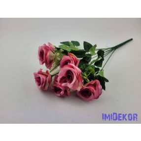 Rózsa 7 ágú selyemvirág csokor 42cm - Pinkes
