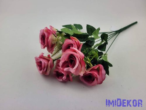 Rózsa 7 ágú selyemvirág csokor 42cm - Pinkes