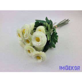   Százszorszép 9 szálas selyemvirág köteg 31cm - Törtfehér