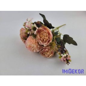   Krizantém-Boglárka 7 ágú selyemvirág csokor 32 cm - Barackos Rózsaszín