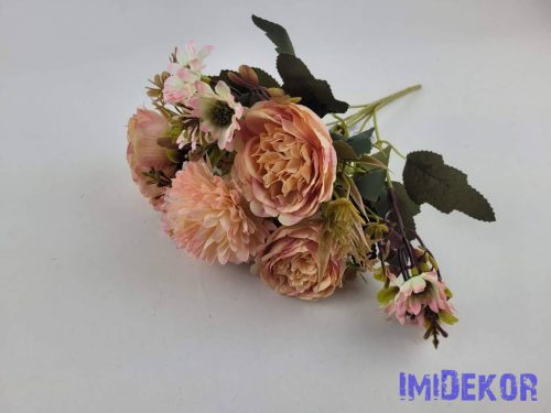 Krizantém-Boglárka 7 ágú selyemvirág csokor 32 cm - Barackos Rózsaszín