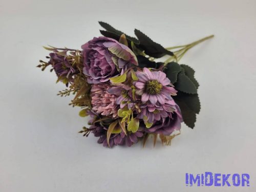 Krizantém-Boglárka 7 ágú selyemvirág csokor 32 cm - Lilás