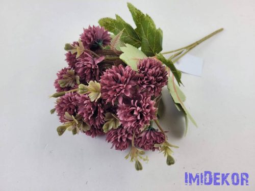 Krizantém 5 ágú selyemvirág csokor 28cm - Bordó