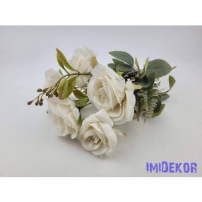 Rózsa 7 ágú selyemvirág csokor 34cm - Bézs