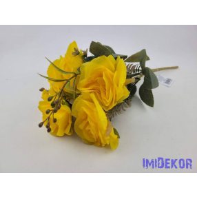 Rózsa 7 ágú selyemvirág csokor 34cm - Sárga
