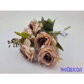 Rózsa 7 ágú selyemvirág csokor 34cm - Mályvás Bézs