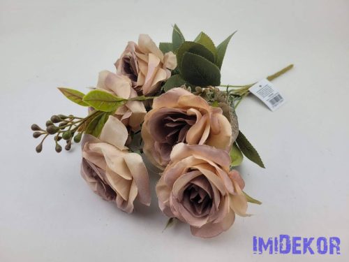Rózsa 7 ágú selyemvirág csokor 34cm - Mályvás Bézs