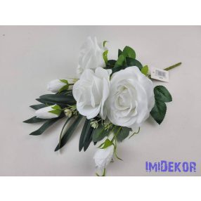 Féloldalas 7 ágú rózsa-rózsabimbó csokor 38cm - Fehér