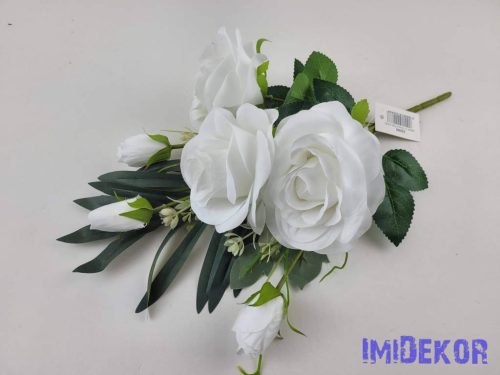 Féloldalas 7 ágú rózsa-rózsabimbó csokor 38cm - Fehér