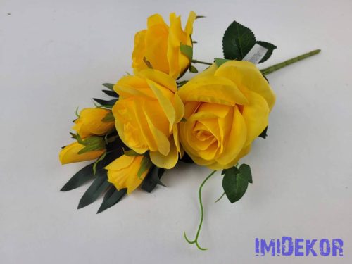 Féloldalas 7 ágú rózsa-rózsabimbó csokor 38cm - Sárga