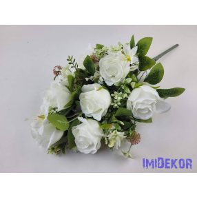   Féloldalas 9 ágú rózsa selyemvirág csokor 48cm - Törtfehér