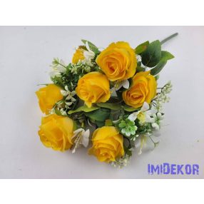 Féloldalas 9 ágú rózsa selyemvirág csokor 48cm - Sárga