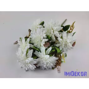   Féloldalas 9 ágú dália selyemvirág csokor 47cm - Törtfehér