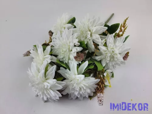 Féloldalas 9 ágú dália selyemvirág csokor 47cm - Törtfehér
