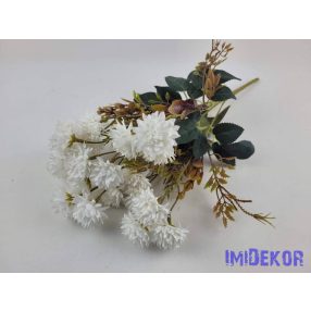   Krizantém mini fejes 7 ágú selyemvirág csokor 40cm - Fehér