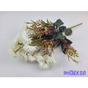   Krizantém mini fejes 7 ágú selyemvirág csokor 40cm - Krém