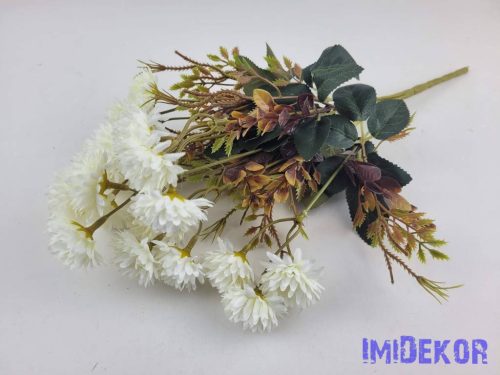 Krizantém mini fejes 7 ágú selyemvirág csokor 40cm - Krém