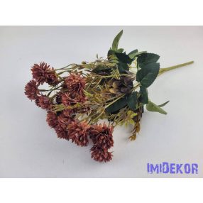   Krizantém mini fejes 7 ágú selyemvirág csokor 40cm - Rozsda