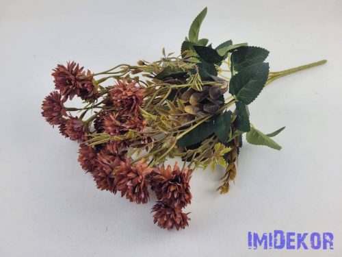 Krizantém mini fejes 7 ágú selyemvirág csokor 40cm - Rozsda