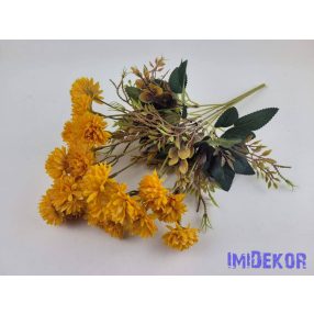   Krizantém mini fejes 7 ágú selyemvirág csokor 40cm - Napsárga
