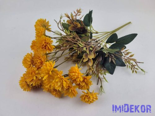 Krizantém mini fejes 7 ágú selyemvirág csokor 40cm - Napsárga