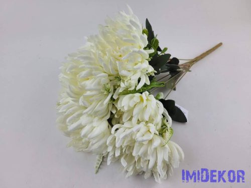 Krizantém 7 ágú selyemvirág csokor 44cm - Krém