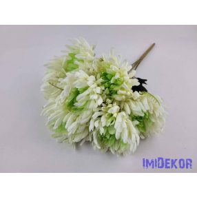 Krizantém 7 ágú selyemvirág csokor 44cm - Krém-Zöld