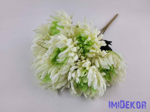 Krizantém 7 ágú selyemvirág csokor 44cm - Krém-Zöld