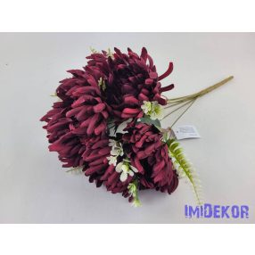 Krizantém 7 ágú selyemvirág csokor 44cm - Bordó