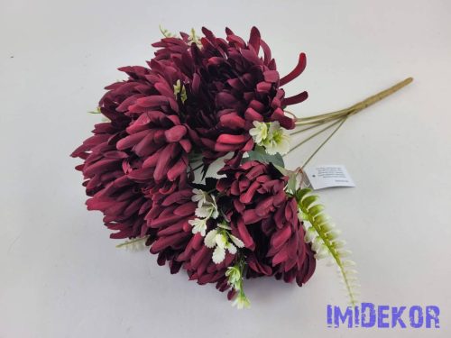 Krizantém 7 ágú selyemvirág csokor 44cm - Bordó