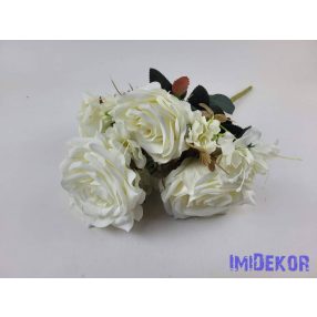 Rózsa 7 ágú selyemvirág csokor 43cm - Krém