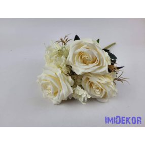 Rózsa 7 ágú selyemvirág csokor 43cm - Vaj