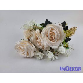 Rózsa 7 ágú selyemvirág csokor 43cm - Halvány Barack