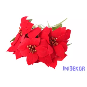 Bársonyos mikulásvirág 5 ágú csokor 47cm - Piros