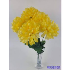 Krizantém 5 ágú selyemvirág csokor 38cm - Sárga