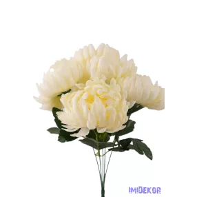 Krizantém 5 ágú selyemvirág csokor 45cm D13,5cm - Krém