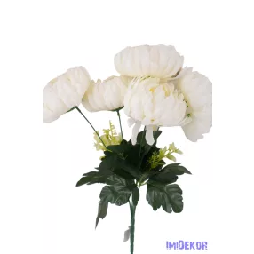 Krizantém 5 ágú selyemvirág csokor 45cm D13,5cm - Fehér