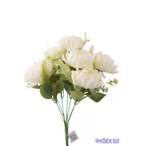Krizantém 5 ágú selyemvirág csokor 40cm D7cm - Krém