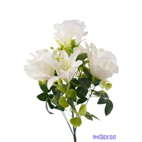 Rózsa-Liliom 9 ágú selyem csokor 45 cm - Törtfehér