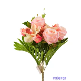 Rózsa-Orchidea 13 ágú csokor 47 cm - Krém-Rózsaszín