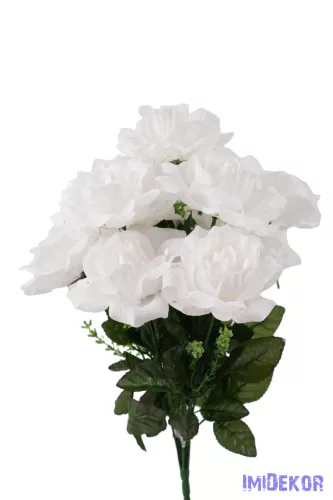 Rózsa selyemvirág csokor 46cm - Fehér